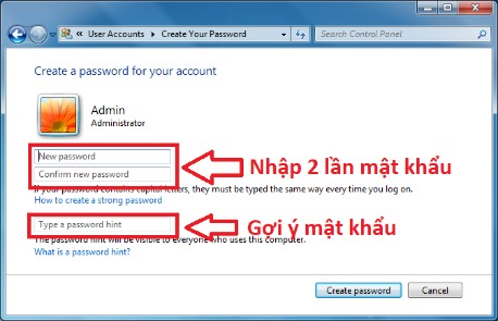 Các bước thiết lập mật khẩu đăng nhập trên Windows 7